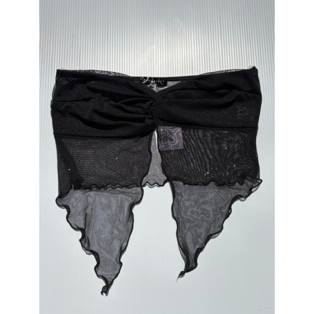 Blue Blush Tube Top Women XL Black Shimmer Mesh Hanky Hem‎ Y2K Fairy Festival